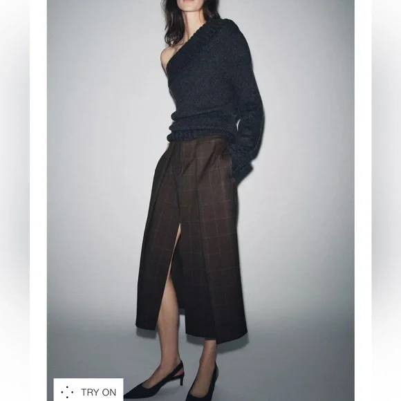 ZARA Brown Plaid Women's Skirt - Picture 3 of 10